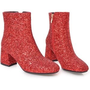 Sparkly Glitter Boots Chunky Heels Ankle Booties
